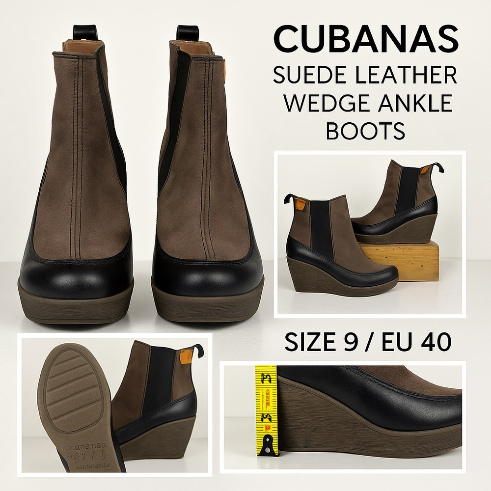 Cubanas‎ Brown Suede Wedge Booties | Euro Streetwear Vibe | Festival Size 9